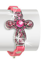  Leather Colored Rhinestone Cross Bracelet