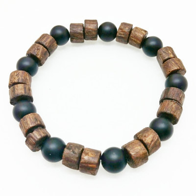 Unisex mens wood bracelet onyx healing energy yoga stretch mala bracelet