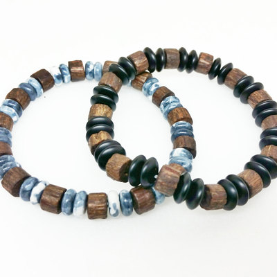 Unisex mens wood bracelet onyx healing energy yoga stretch mala bracelet