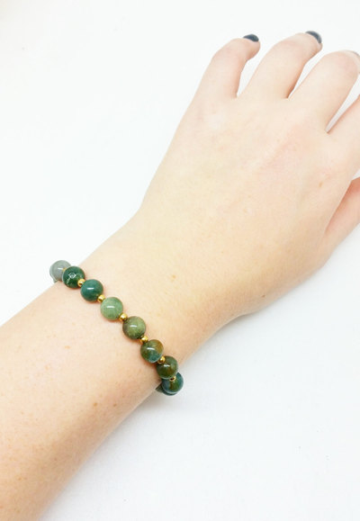 Agate and Brass Healing Energy Stretch Mala Yoga Bracelet