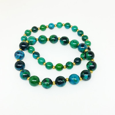 Chrysocolla brass stretch yoga healing energy mala bracelet