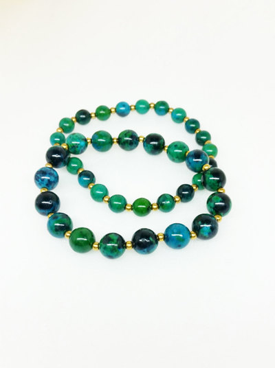 Chrysocolla Brass Stretch Yoga Healing Energy Mala Bracelet