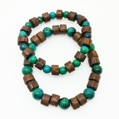 Chrysocolla wood yoga bracelet healing energy stretch mala unisex bracelet