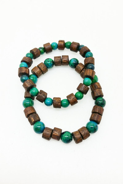 Chrysocolla Wood Yoga Bracelet Healing Energy Stretch Mala Unisex Bracelet