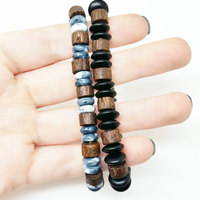 Unisex Mens Wood Bracelet Onyx Healing Energy Yoga Stretch Mala Bracelet - Thumbnail 1