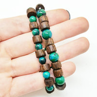 Chrysocolla Wood Yoga Bracelet Healing Energy Stretch Mala Unisex Bracelet - Thumbnail 1