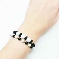 White Howlite Onyx Brass Stretch Bracelet Marble Energy Mala Yoga Bracelet - Thumbnail 1