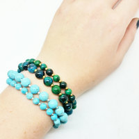 Chrysocolla Brass Stretch Yoga Healing Energy Mala Bracelet - Thumbnail 1