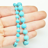 Blue Howlite Energy Bracelet Turquoise Yoga Healing Mala Silver Bracelet - Thumbnail 1