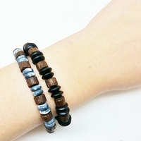 Unisex Mens Wood Bracelet Onyx Healing Energy Yoga Stretch Mala Bracelet - Thumbnail 2