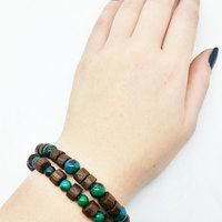Chrysocolla Wood Yoga Bracelet Healing Energy Stretch Mala Unisex Bracelet - Thumbnail 2
