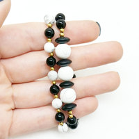 White Howlite Onyx Brass Stretch Bracelet Marble Energy Mala Yoga Bracelet - Thumbnail 2