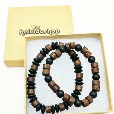Unisex mens wood bracelet onyx healing energy yoga stretch mala bracelet