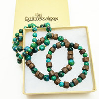 Chrysocolla Brass Stretch Yoga Healing Energy Mala Bracelet - Thumbnail 2