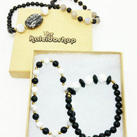 White Howlite Onyx Brass Stretch Bracelet Marble Energy Mala Yoga Bracelet - Thumbnail 3