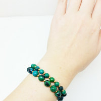Chrysocolla Brass Stretch Yoga Healing Energy Mala Bracelet - Thumbnail 3