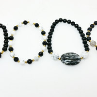White Howlite Onyx Brass Stretch Bracelet Marble Energy Mala Yoga Bracelet - Thumbnail 4