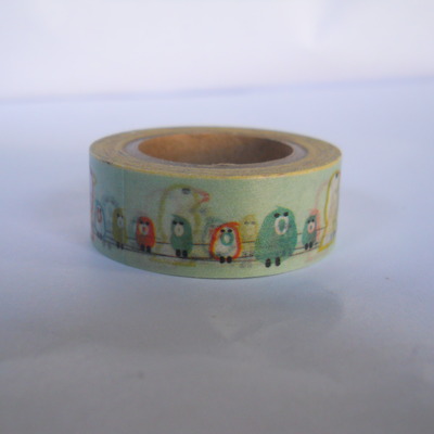 Comic birds on a line (mint) washi  - Thumbnail 3