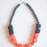 Orange Wood Necklace NL0937 - Thumbnail 1