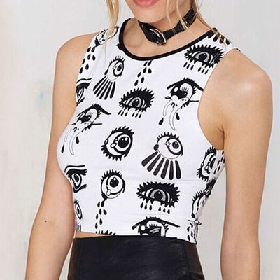 Fashion eyes pattern crop tops