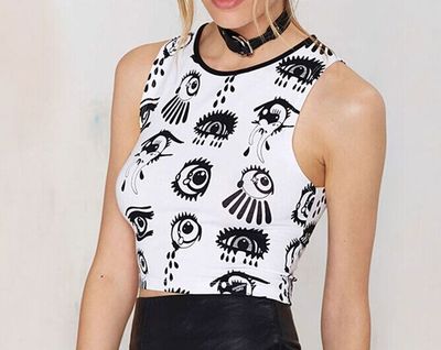 Fashion Eyes Pattern Crop Tops