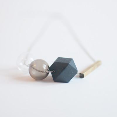 Black wood glass metal necklace nl0978