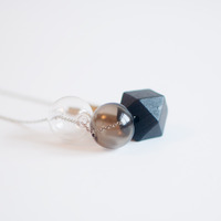 Black Wood Glass Metal Necklace NL0978 - Thumbnail 2
