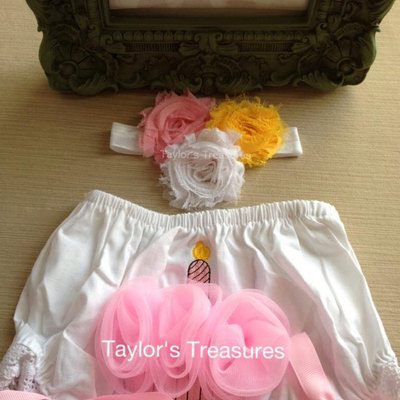 Taylors treasures - 1st birthday cupcake photo prop 2pc set - diaper cover and rosette headband - cake smash - perfect for photo