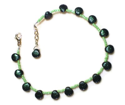 Lime Green and Metallic Green  Shell Anklet