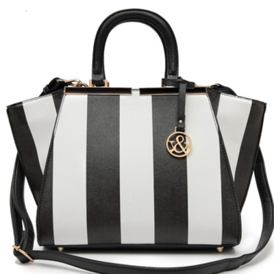 "jane" two tone stripe accented top handle satchel bag with strap
