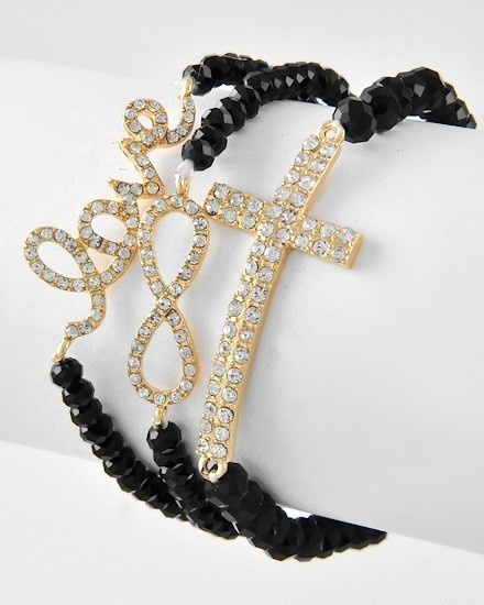 Black Crystal Love Infinity Cross Bracelets