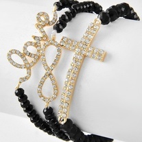 Black Crystal Love Infinity Cross Bracelets