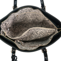 "Lorie" Faux Leather Striped Top Handle Tote Bag With Strap - Thumbnail 4