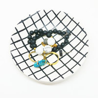 Grid Pattern Hand Painted Ring Dish Graph Tealight Holder - Thumbnail 4