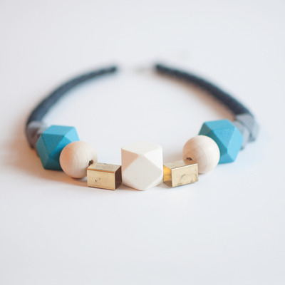 Wood metal necklace nl0983