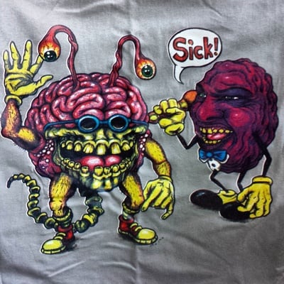 Gray brainwaves t-shirt and mini figure set (sticker and button)