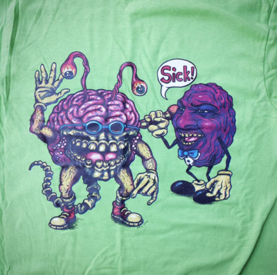 Green brainwaves t-shirt and mini figure set (sticker and button)