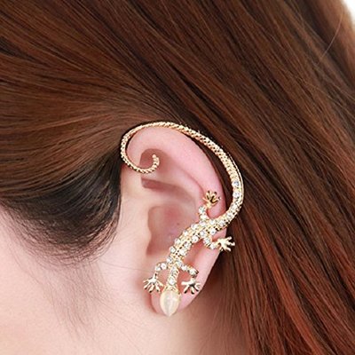 Crystal rhinestone gecko ear cuff stud