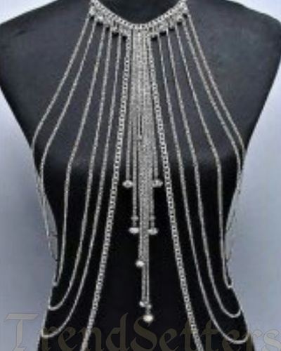  Body Chain Jewelry Silver Body Harness with Fine Chain Multirow Classic Design