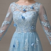 long sleeve prom dress, lace prom dress, short prom dress, unique prom dress, prom dresses 2014, evening dress, party dress, blue prom dress ,15001027 - Thumbnail 1