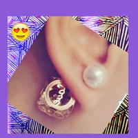  Double-Sided Hollow Cube Love Letter Pearl Stud Earrings - Thumbnail 1