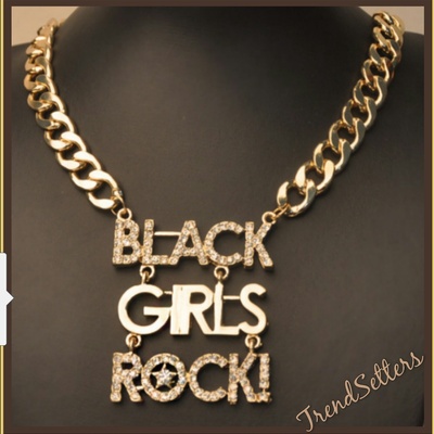 Black girls rock necklace iced out with crystal rhinestones
