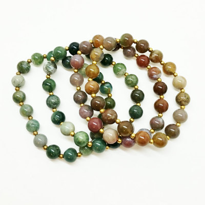 Set of 4 indian agate and brass stretch boho bracelet