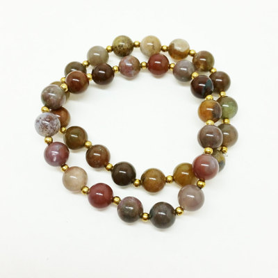 Red indian agate and brass stretch boho bracelet