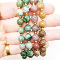 Set of 4 Indian Agate and Brass Stretch Boho Bracelet - Thumbnail 1