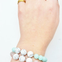 Blue and Pink Gemstone and Silver Beaded Bracelet Set - Thumbnail 1