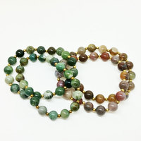 Set of 4 Indian Agate and Brass Stretch Boho Bracelet - Thumbnail 3