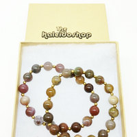Red Indian Agate and Brass Stretch Boho Bracelet - Thumbnail 3
