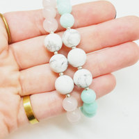 Blue and Pink Gemstone and Silver Beaded Bracelet Set - Thumbnail 4
