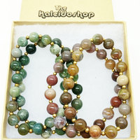 Red Indian Agate and Brass Stretch Boho Bracelet - Thumbnail 4